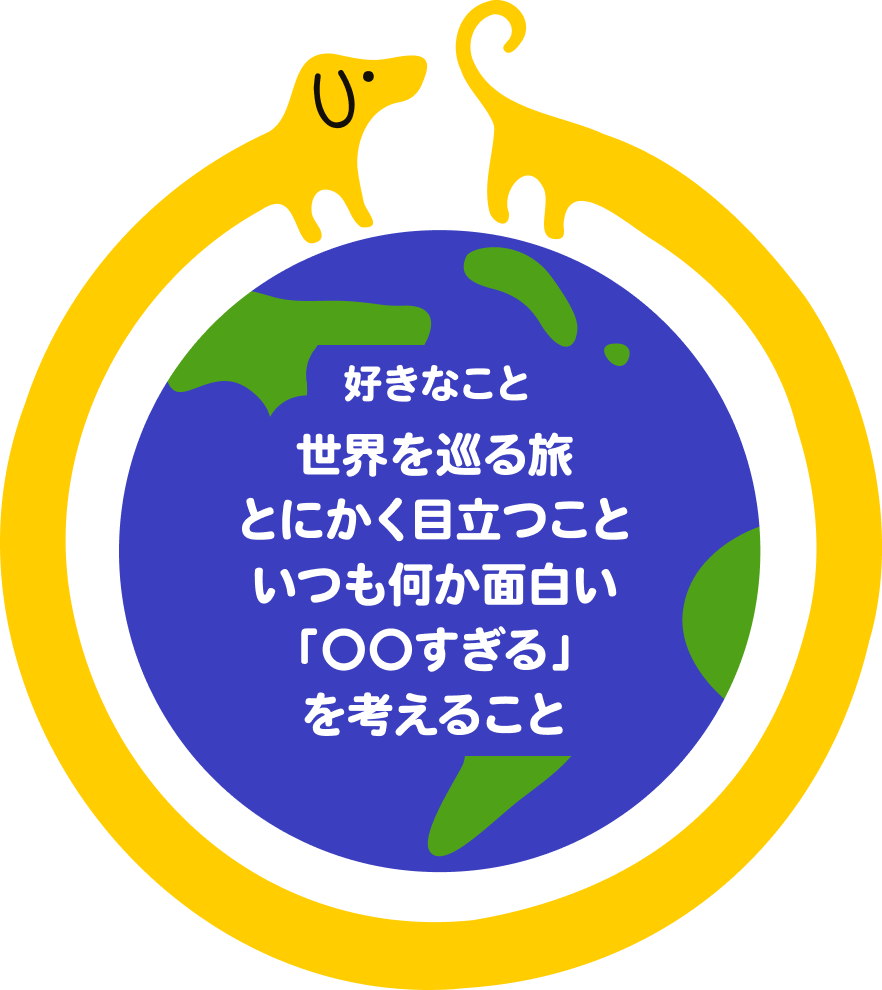 好きなことは世界を巡る旅、とにかく目立つこと、いつも何か面白い「〇〇すぎる」を考えること