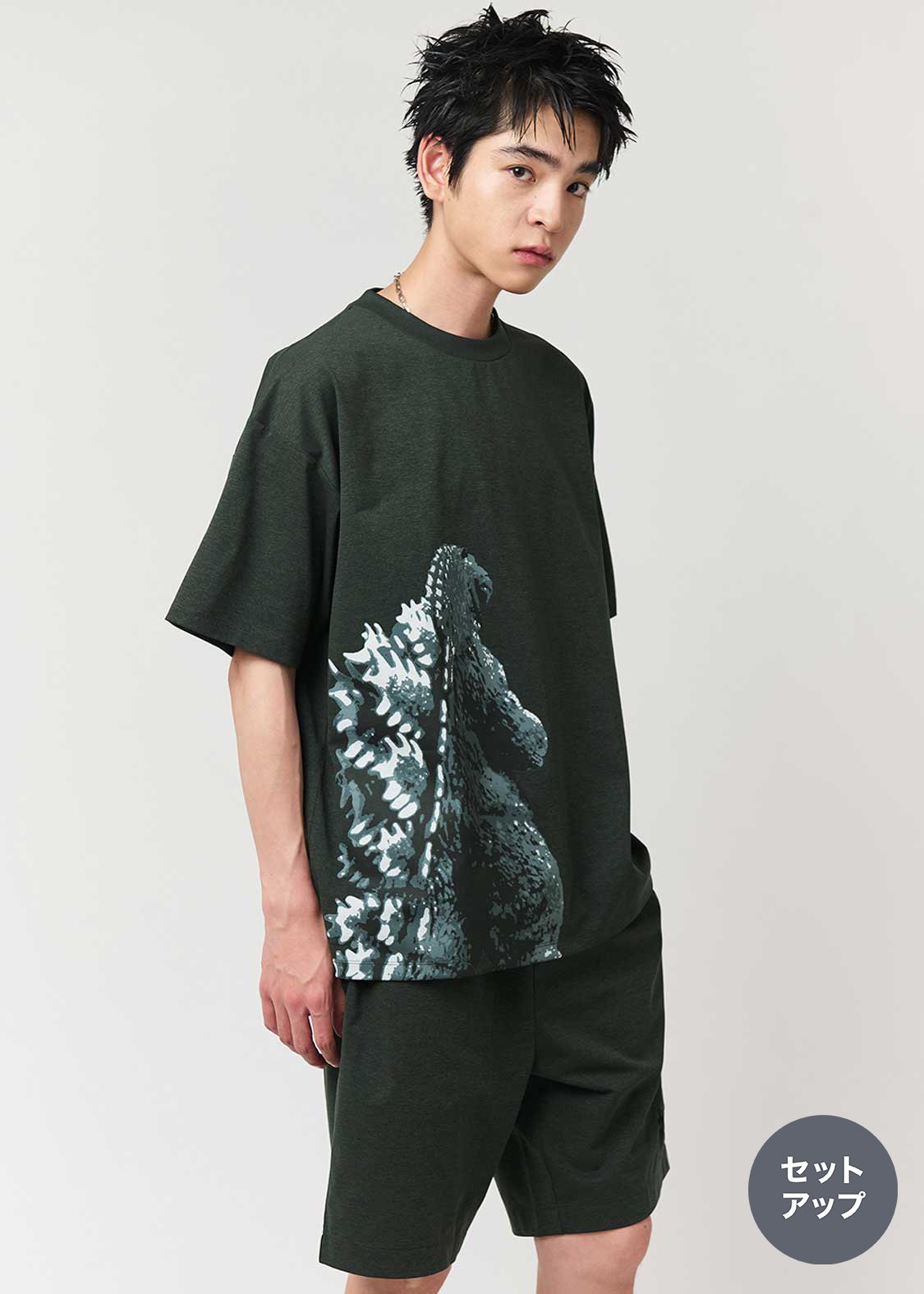 グラニフ ゴジラ プリント 半袖シャツ グレー ゴジラ｜ビッグ