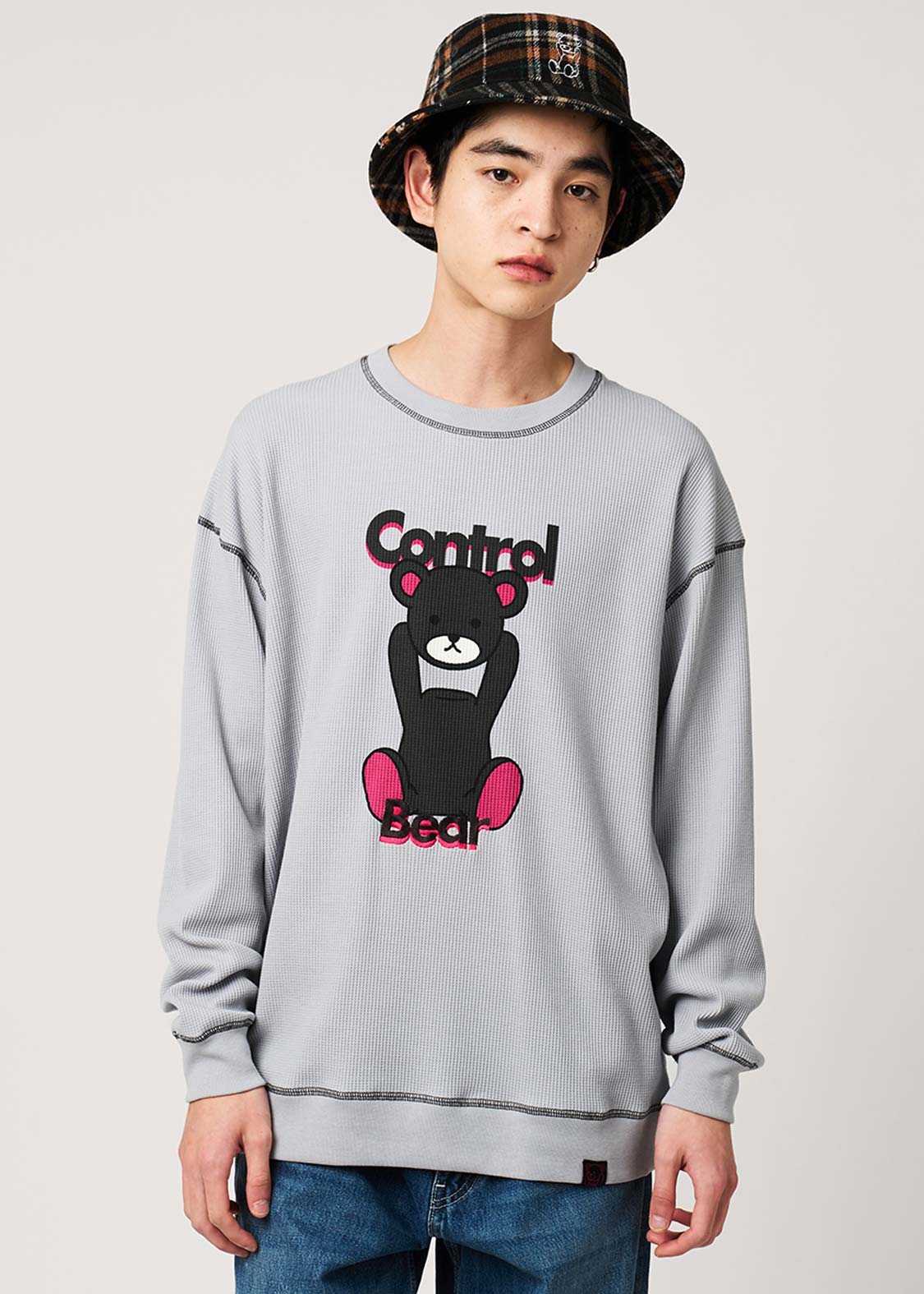 ★日曜限定値下★VAULTROOM ICON CREWNECK / GREY M コントロールベア｜ワッフルビッグ長袖Tシャツ｜ユニセックス