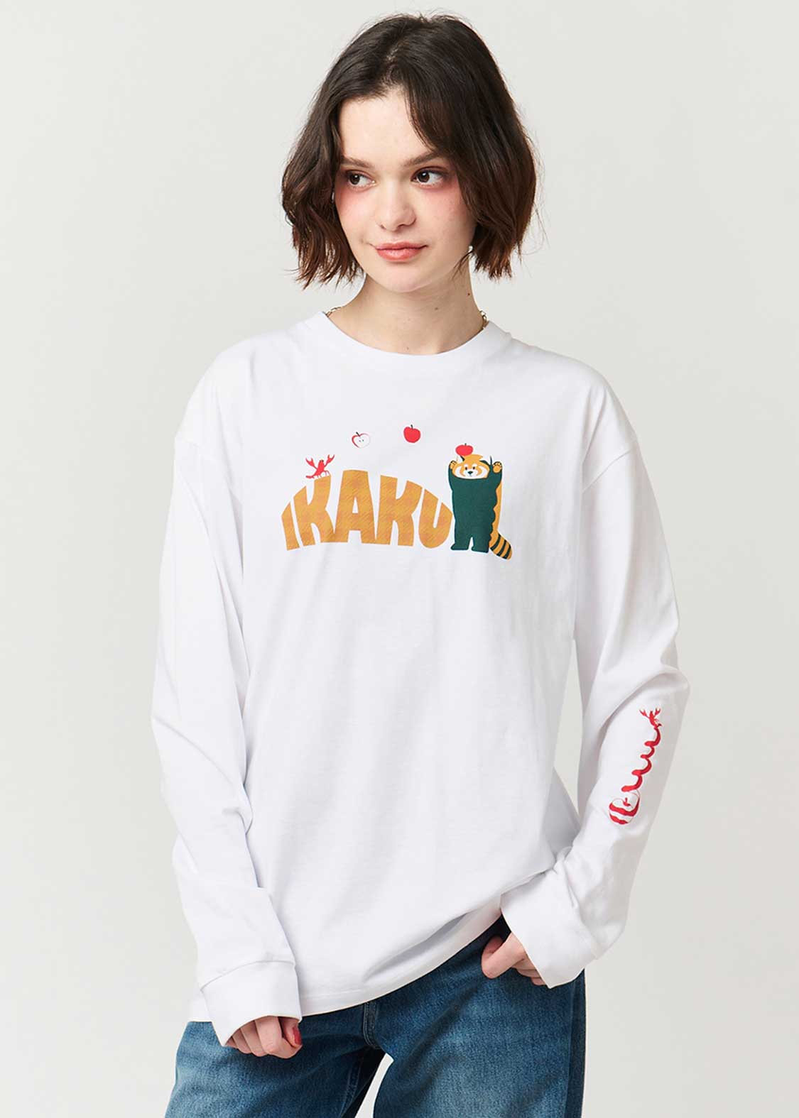 グラニフ　イカク　シャツ　りんご柄 イカクキャッチングアンアップル｜長袖Tシャツ｜ユニセックス