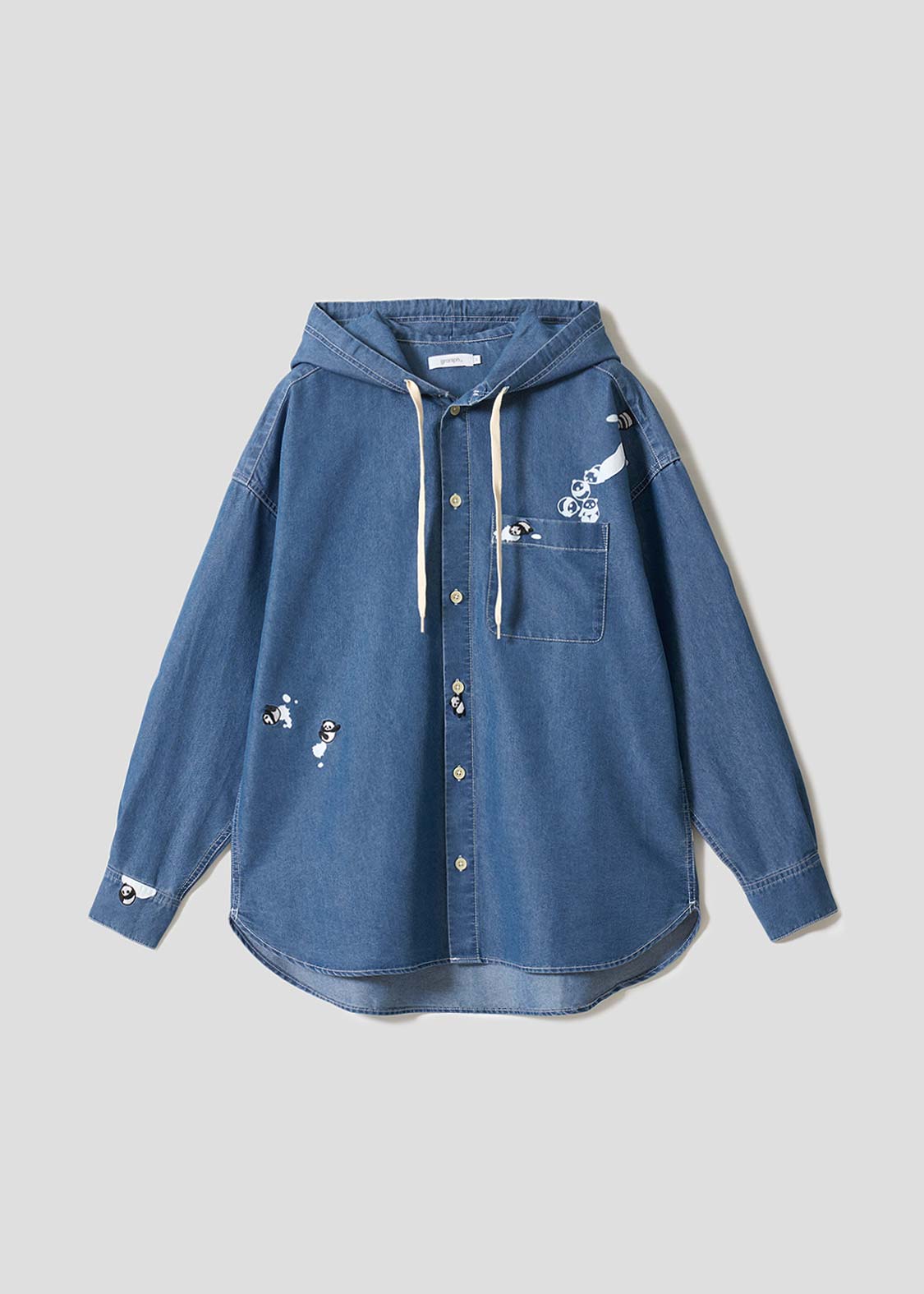 ローリングパンダズペインティング｜デニムビッグフードシャツ
